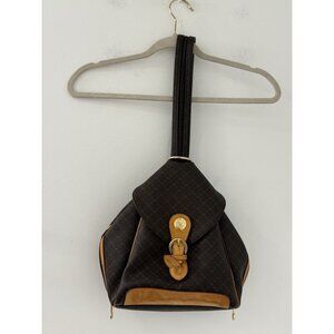 Rioni Signature Brown Monogram Zipper Strap Leather Convertible BackPack